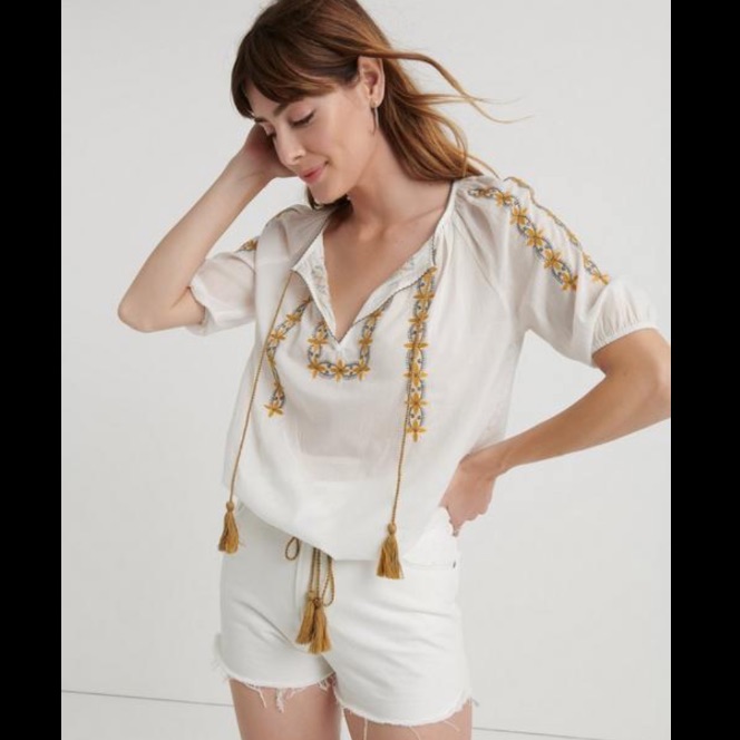 Nwt Lucky Brand Embroidered Kelly Peasant Top